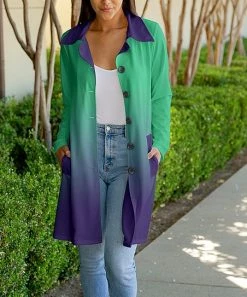 Lily | Green & Purple Ombré Pocket Longline Coat - Plus