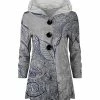 Lily | Gray & Blue Paisley Velvet Button-Up Hoodie - Plus