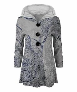 Lily | Gray & Blue Paisley Velvet Button-Up Hoodie - Plus