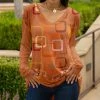 Lily | Orange & Beige Geometric V-Neck Long-Sleeve Tunic - Women