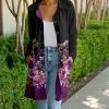 Lily | Purple & Black Floral Bal-Collar Pocket Button-Up Cardigan - Women