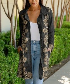 Lily | Gray & Beige Floral Pocket Bal-Collar Button-Up Coat - Women & Plus