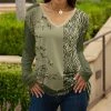 Lily | Green & Beige Floral Tiger V-Neck Long-Sleeve Tunic - Women