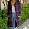 Lily | Black & Purple Plaid Bal-Collar Pocket Button-Up Cardigan - Plus