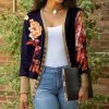 Lily | Navy & Beige Floral Snap-Up Cardigan - Women & Plus
