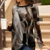 Lily | Black & Brown Brushstroke Twist-Hem Crewneck Tunic - Women