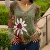 Lily | Olive & Red Floral Brushstroke V-Neck Tunic - Plus