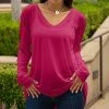 Lily | Fuchsia V-Neck Long-Sleeve Tunic - Women