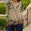 Lily | Beige & Green Paisley Floral Long-Sleeve V-Neck Tunic - Women